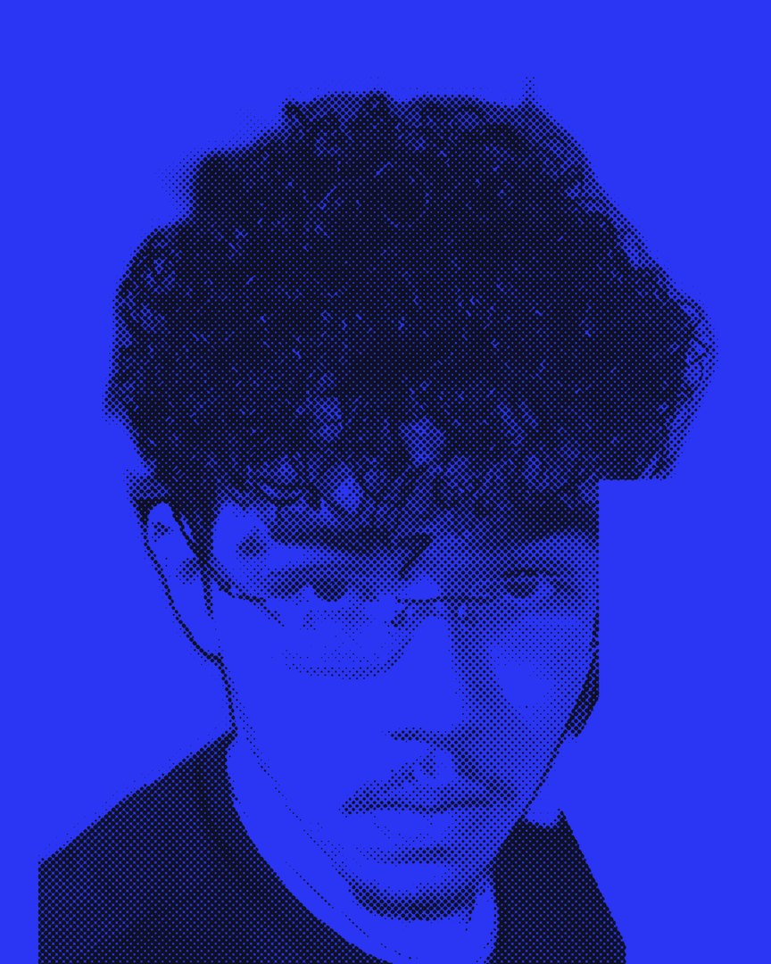 Guilherme Lima Franco, retrato em meio-tom azul