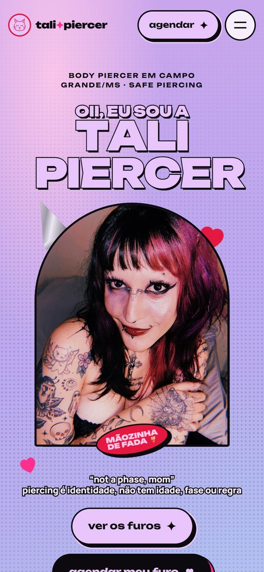 Site da Tali Piercer no celular
